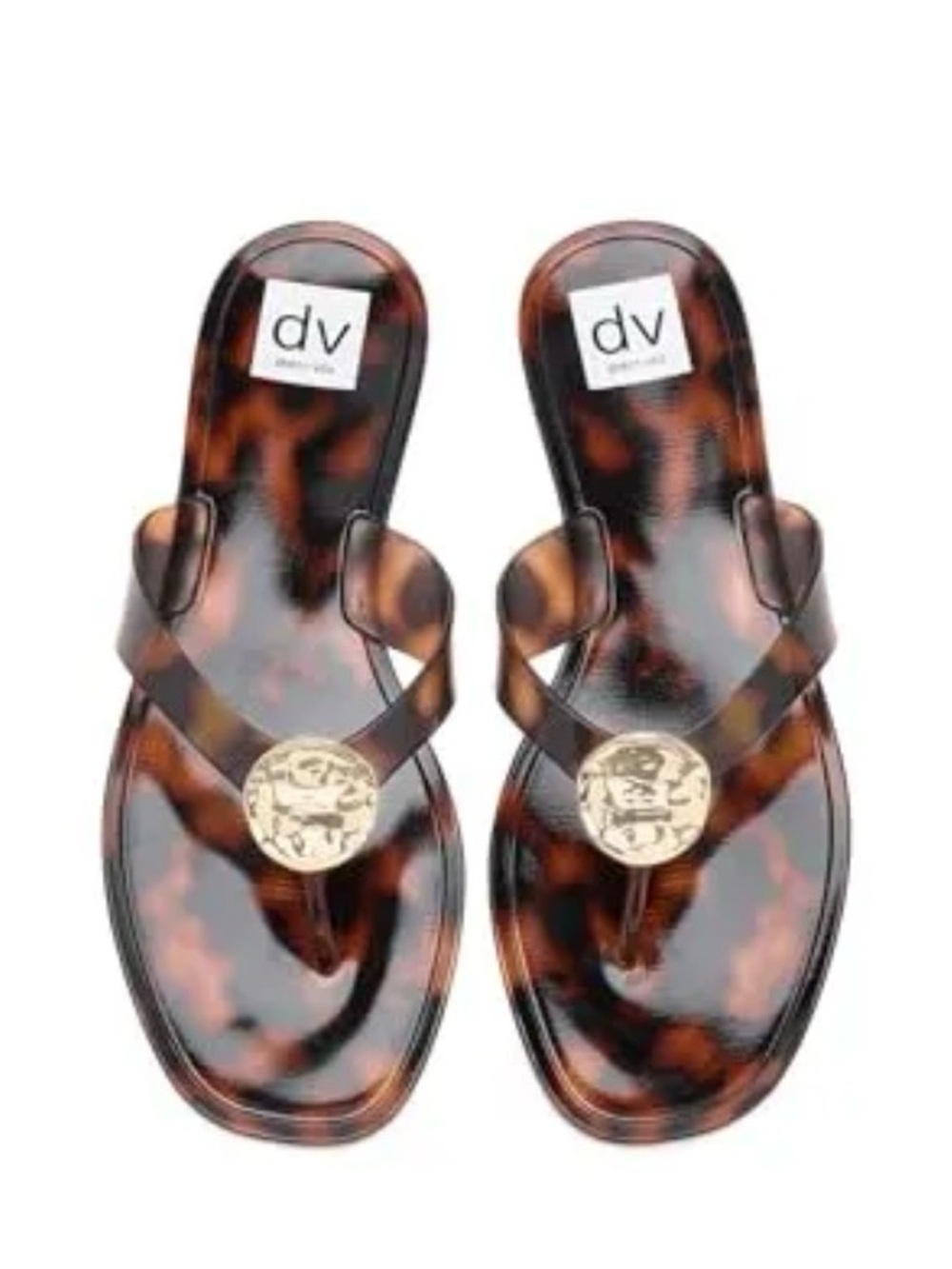 DV by Dolce Vita Tortoiseshell Brown Jelly Thong Sandals with Gold Medallion